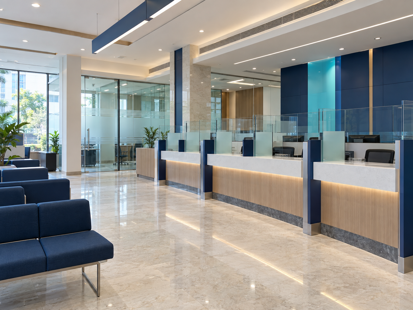 Illustrative image of a modern bank branch interior